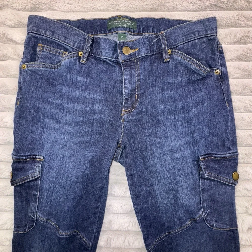 Lauren Jean Co Ralph Lauren Jeans 8 Petite Multi Pockets‎ Denim Stretch Cargo